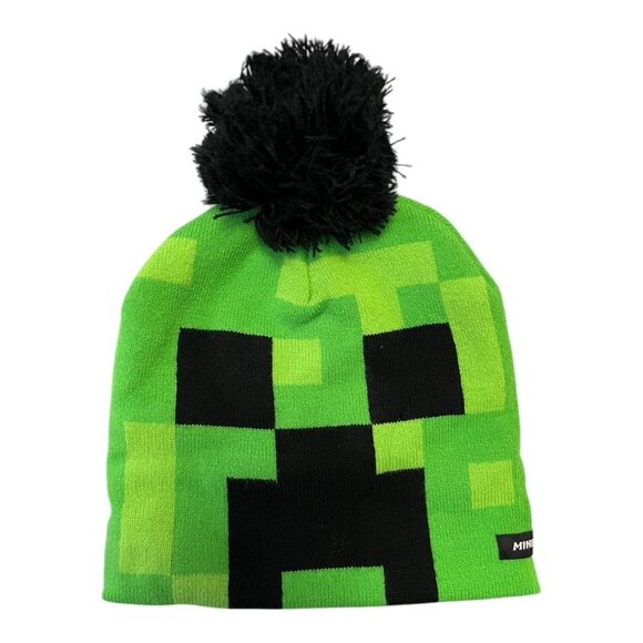 Minecraft Creeper Pom Beanie Hat – Green Pixel Pattern NWT – 2019 Mojang - Picture 1 of 5